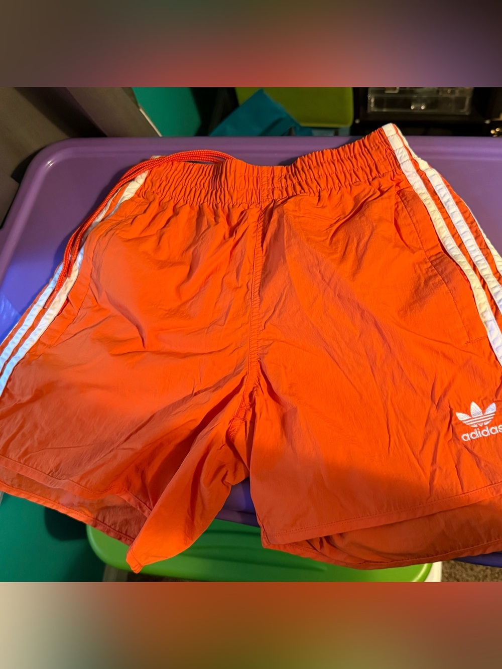 adidas Orange Athletic Shorts with White Three Stripes